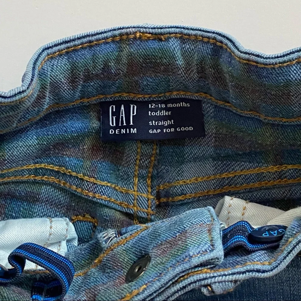 Gap Jeans size 12-18 Months plaid flannel cuffs Denim pants baby boys Gapkids